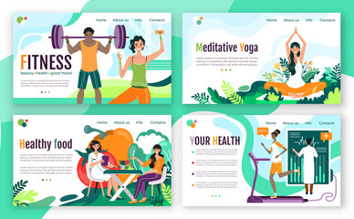 Healthy lifestyle fitness concept for website, vector illustration