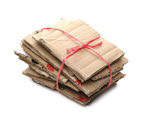 Cardboard pieces pile for recycling isolated on white background