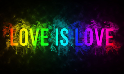 word Love is Love written on smoky background, illustration