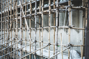 Bamboo scaffolding on building construction site