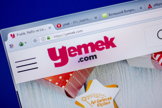 Ryazan, Russia - June 05, 2018: Homepage of Yemek website on the display of PC, url - Yemek.com.