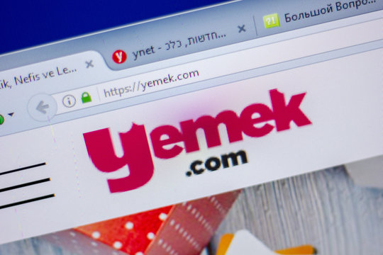 Ryazan, Russia - June 05, 2018: Homepage of Yemek website on the display of PC, url - Yemek.com.