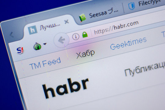 Ryazan, Russia - June 05, 2018: Homepage of Habr website on the display of PC, url - Habr.com.