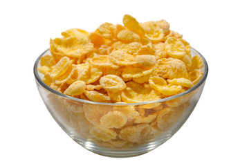 Cornflakes in a glass plate isolated on a white background.