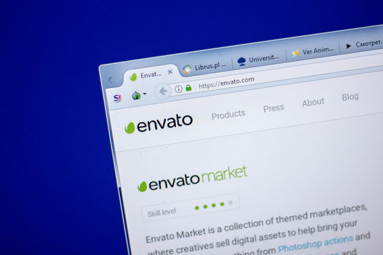 Ryazan, Russia - June 05, 2018: Homepage of Envato website on the display of PC, url - Envato.com.