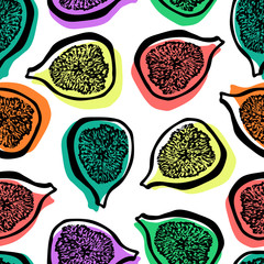 Vector repeating texture with stylized figs. Abstract seamless pattern. Fruit print for cards, backdrops, posters, t-shirts, sweatshirt.