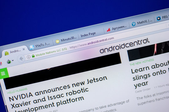 Ryazan, Russia - June 05, 2018: Homepage of AndroidCentral website on the display of PC, url - AndroidCentral.com.