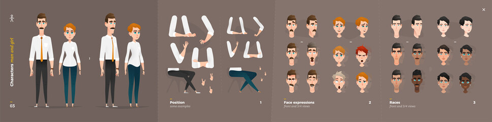 Casual Clothes Style. Guy and Girl Cartoon Characters for Animation. 