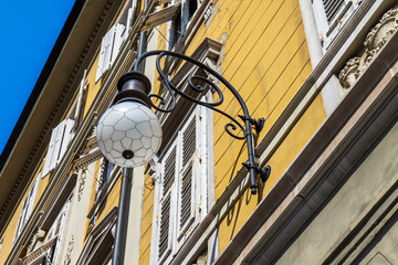 Trieste, Italy, August 5, 2019. Fragment of the facade of a typical building in the old city....