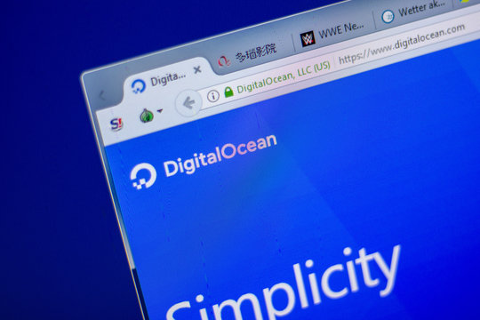 Ryazan, Russia - June 05, 2018: Homepage of DigitalOcean website on the display of PC, url - DigitalOcean.com.