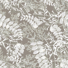Trendy floral background with exotic tropical leaves and plant wormwood in style watercolor.