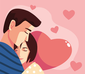 Woman and man couple hugging vector design