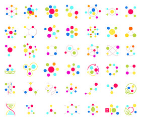 Vitamin molecule icon set. Multivitamin complex. Molecule of the substance. Flat vector icon set.