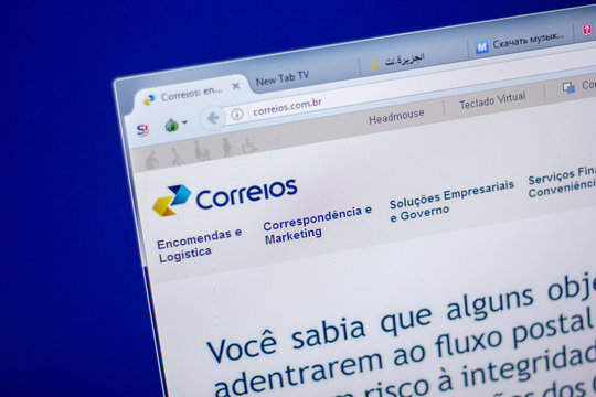 Ryazan, Russia - June 05, 2018: Homepage of Correios website on the display of PC, url - Correios.com.br.