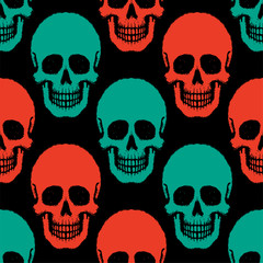 Seamless pattern with hand drawn skulls. Vector Illustration