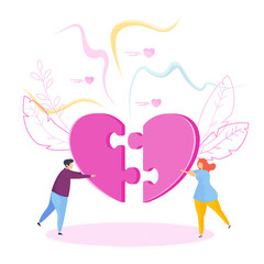 Man and a woman assemble huge jigsaw puzzle