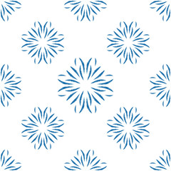 Vector blue mandala seamless pattern design.