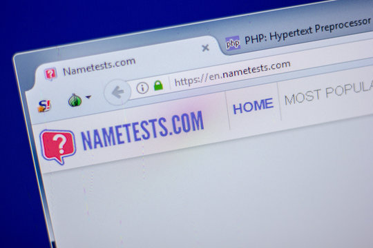 Ryazan, Russia - June 05, 2018: Homepage of Nametests website on the display of PC, url - Nametests.com.