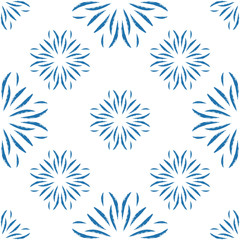 Vector blue mandala seamless pattern design.