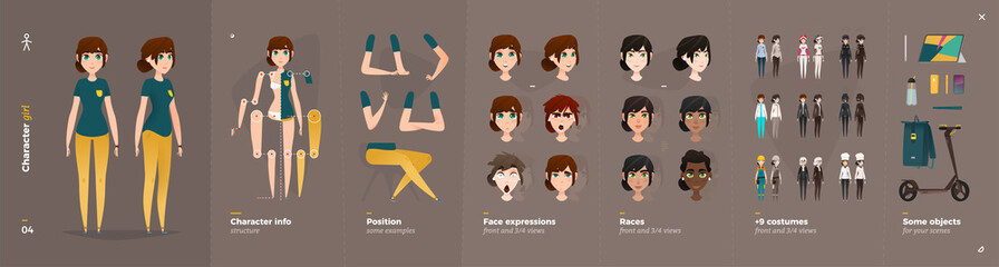 Casual Clothes Style. Girl Cartoon Character for Animation.