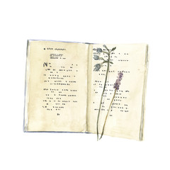 old book handpainted watercolor isolated on white background