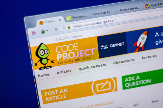 Ryazan, Russia - June 05, 2018: Homepage of CodeProject website on the display of PC, url - CodeProject.com.