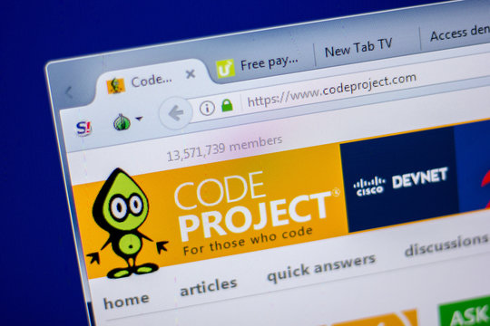 Ryazan, Russia - June 05, 2018: Homepage of CodeProject website on the display of PC, url - CodeProject.com.