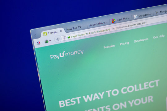 Ryazan, Russia - June 05, 2018: Homepage of PayUmoney website on the display of PC, url - PayUmoney.com.