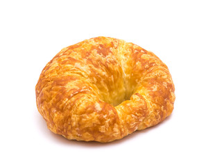 Studio shot one fresh baked French butter croissant isolated on white