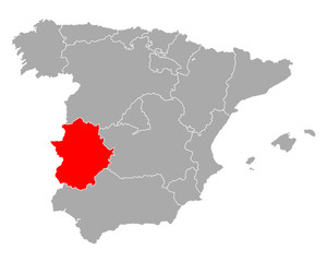 Fototapeta na wymiar Karte von Extremadura in Spanien