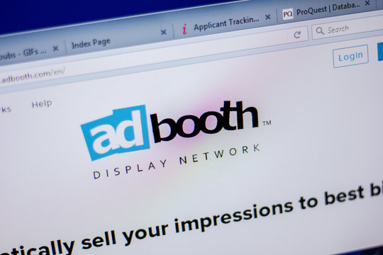 Ryazan, Russia - June 05, 2018: Homepage of AdBooth website on the display of PC, url - AdBooth.com.