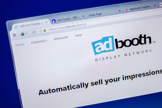 Ryazan, Russia - June 05, 2018: Homepage of AdBooth website on the display of PC, url - AdBooth.com.