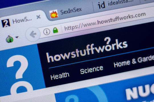 Ryazan, Russia - June 05, 2018: Homepage of HowStuffWorks website on the display of PC, url - HowStuffWorks.com.