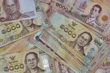 BANGKOK/THAILAND - 23th Jan, 2020 : Stacks New Thailand money bank note value 1000 baht.