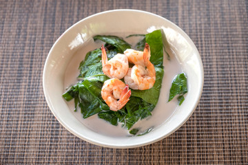 Phak Lieng Tom Kati Goong Thai Recipe.