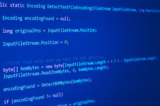 Abstract dark blue background with binary code, programming concept. Technical pattern with symbols software.