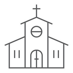 Church thin line icon, religion and prayer, religion building sign, vector graphics, a linear pattern on a white background, eps 10.