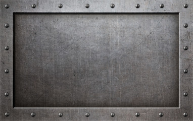 grunge metal frame with rivets background 3d illustration - obrazy, fototapety, plakaty