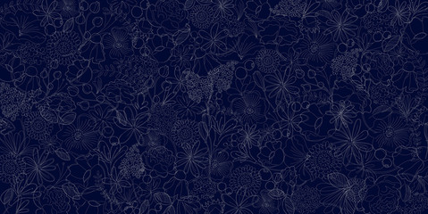 Line Art　Flower　Background,BlueTextuer,Banner