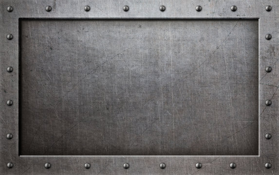 grunge metal frame with rivets background 3d illustration