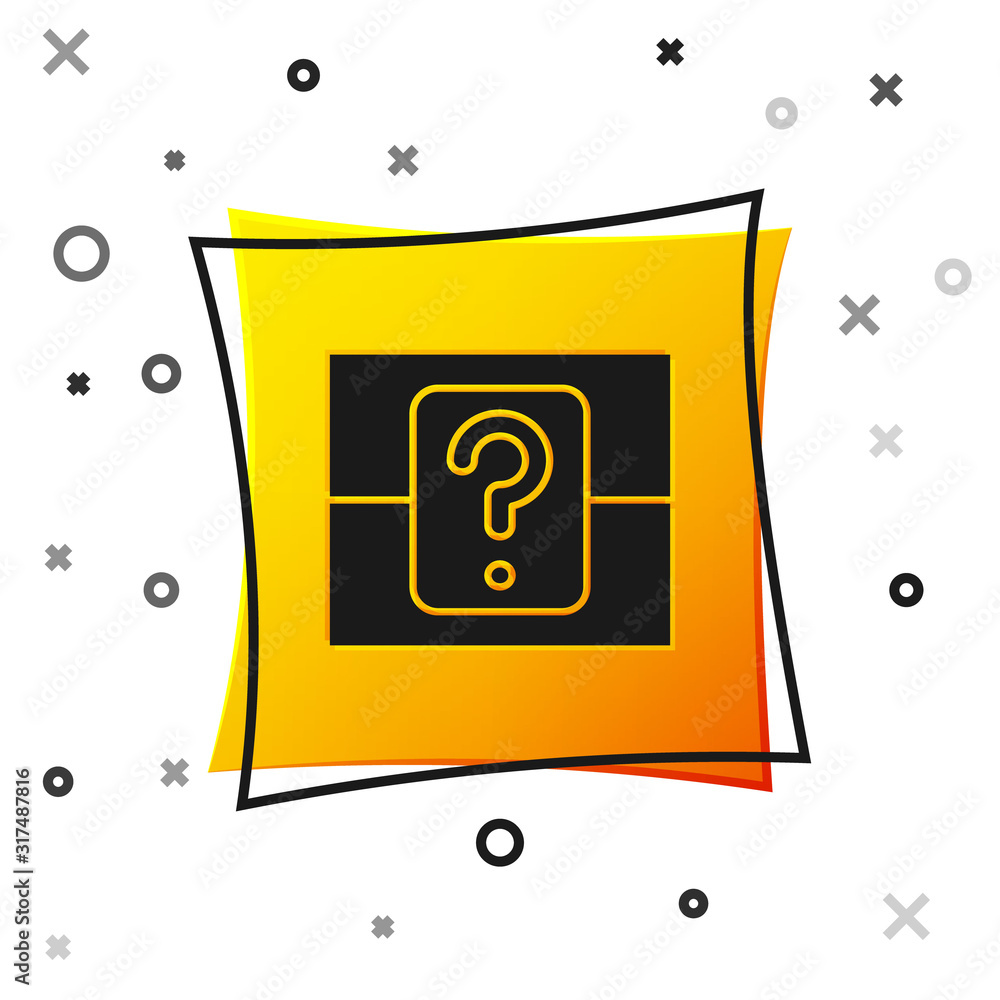 Poster black mystery box or random loot box for games icon isolated on white background. question box. yell