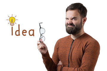 Business person having an bright idea light bulb concept