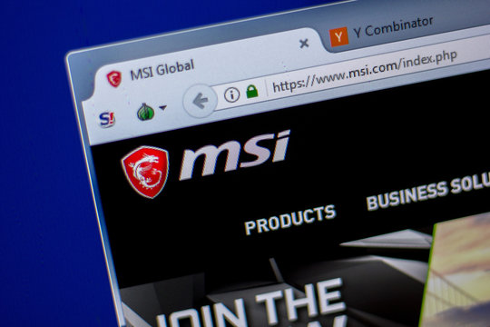 Ryazan, Russia - June 05, 2018: Homepage of MSI website on the display of PC, url - MSI.com.