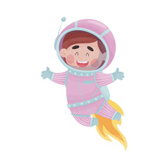 Little Astronaut Wearing Spacesuit Exploring the Moon Vector Illustration