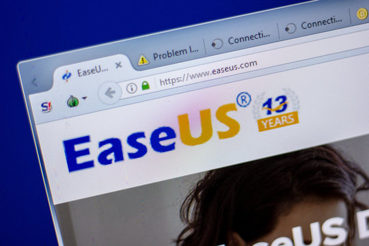 Ryazan, Russia - June 05, 2018: Homepage of EaseUS website on the display of PC, url - EaseUS.com.