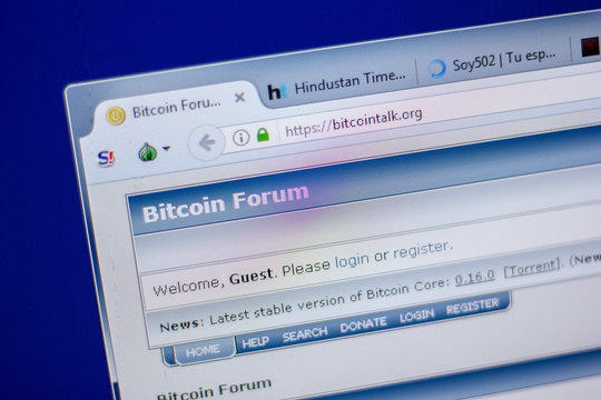 Ryazan, Russia - June 05, 2018: Homepage of BitcoinTalk website on the display of PC, url - BitcoinTalk.org.