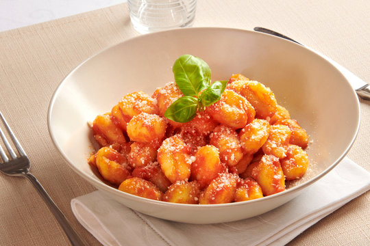 Serving of gnocchi pasta with pomodoro sauce