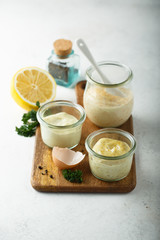 Assorted homemade mayonnaise