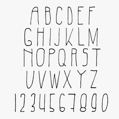 Handwritten tall font. Only capital letters and numbers. Latin Sans serif. Perfect for lettering, greeting cards and signage.