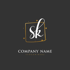 Handwritten initial letter S K SK for identity and logo. Vector logo template with handwriting and signature style.